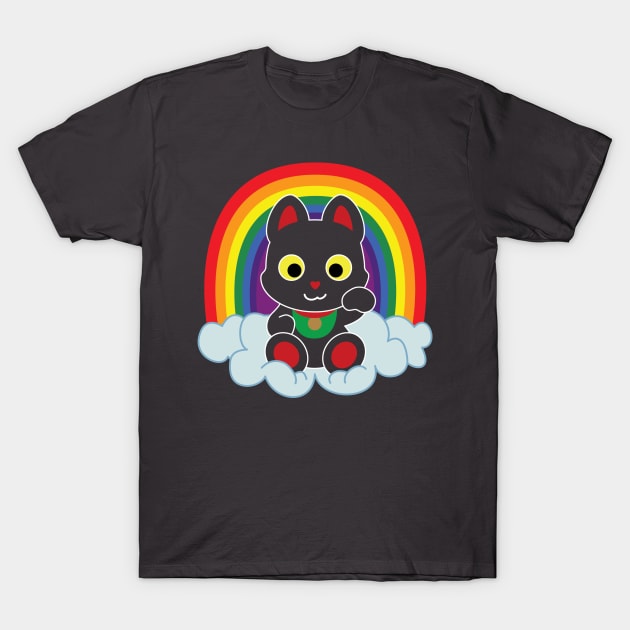 Rainbow Maneki Neko Light Outline T-Shirt by StineBrunson